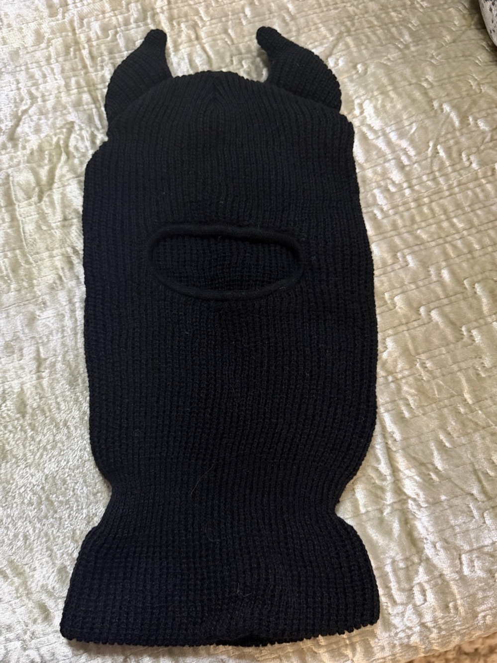 Black Knit Horned Balaclava